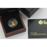 A 2013 proof half sovereign in Royal Mint case of issue