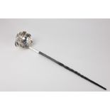 A George II silver punch ladle, oval bowl with scallop border and twisted whalebone handle, marks