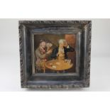 19th/20th century school, figures seated at a table playing cards, oil on board, unsigned, 19cm by