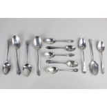 Twelve various silver tea and coffee spoons, to include a George III spoon with Old English