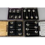 A cased set of six George V silver coffee spoons, with faceted handles, (a/f) Birmingham 1920 and