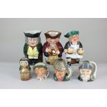 Seven Toby and character jugs, Royal Doulton Toby XX, Don Quixote, The Poacher, and two others, a