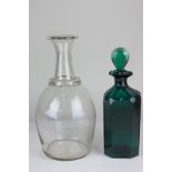 A 19th century Bristol green glass decanter, the stopper with faint gilt border and 'R' initial,