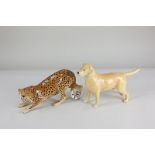 A Beswick porcelain model of a leopard, 12cm, another of a labrador, 'Wendover', 14.5cm (a/f)