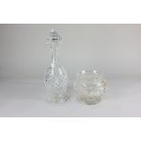 A Waterford crystal wine decanter together with a cut glass bowl