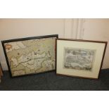 A framed John Speed colour map of the Isle of Wight, 'Wight Island', inset with town plans of