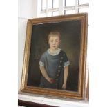 19th century school, portrait of a young boy holding a ball, oil on canvas, unsigned, inscribed