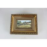 20th century school, group of houses in landscape, Normandy inscribed to verso, oil on board,