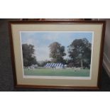 Roy Perry (20th century) cricket match, 'Farnham Cricket Club' limited edition coloured print,