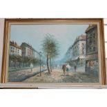 Burness (20th century), French street scene, oil on canvas, signed, 59.5cm by 90cm, together with