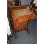 A Victorian walnut Davenport desk, brass three-quarter gallery, rising top, stationery drawer,