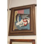20th century school, abstract still life with tomatoes, oil on board, unsigned, 41cm by 31.5cm