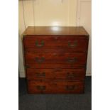 A 19th century brass metal mounted campaign secretaire chest in two sections, the secretaire