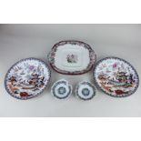 A collection of Victorian plates including a pair of Wedgwood ironstone Chusan pattern plates, a