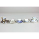 Three Coalport porcelain miniature cups and saucers in the Ming Rose, Willow and Pageant patterns,