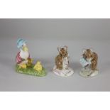 A Beswick Beatrix Potter model of Jemima and her ducklings, 10cm, together with two Royal Albert