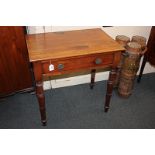 A Victorian mahogany rectangular side table with single drawer, on turned legs (a/f), 69cm