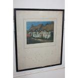 L. Macmillan (20th century), Anne Hathaway's Cottage, coloured engraving, inscribed and signed in