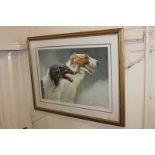Judi Kent Pyrah, two dogs in profile, 'Borzoi Dogs', limited edition colour print, numbered 15 /