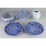 A pair of Chinese porcelain blue and white dishes, of scalloped form with floral design, together