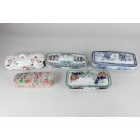 Five 19th century porcelain soap dishes and covers, including one by Spode (a/f-restored) and a