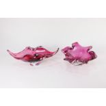Two 20th century Bohemian pink glass bowls widest 30cm