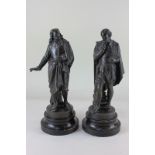 A pair of spelter figures of Milton and Shakespeare, each mounted on circular base, 32cm high