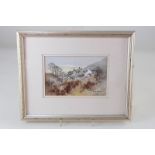 David Bellamy, view of a village amongst trees, inscribed verso 'Llanbedr', watercolour, signed,