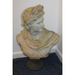 A resin garden ornament of a classical bust on socle, 55cm high