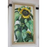 Muriel Mennell, sunflowers, oil on board, signed, 64cm by 34cm