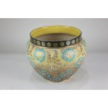 A Royal Doulton Slaters pottery jardiniere, with blue and gilt floral design on yellow ground 20cm