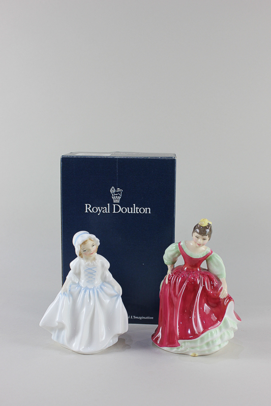 Two Royal Doulton porcelain models of girls, Dinky Do (HN3618) with original box and Fair Maiden (