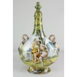 An Italian Ginori pottery pilgrim flask, of flattened baluster form with two scrolling handles