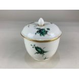 A Chelsea Derby porcelain sucrier and cover, painted with green flower sprays, with gilt