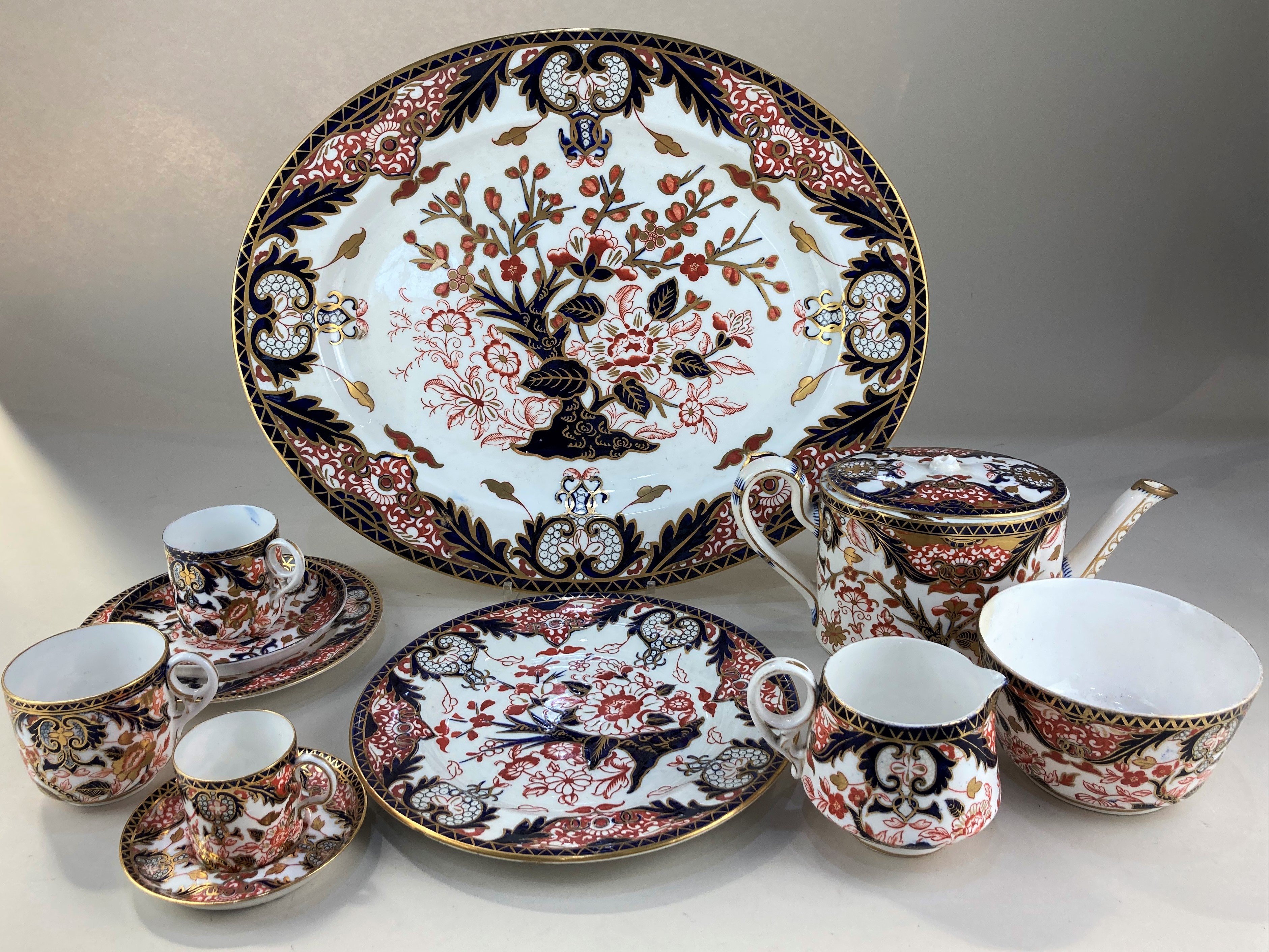 A 19th century and later Royal Crown Derby porcelain matched part dinner, tea and coffee service,