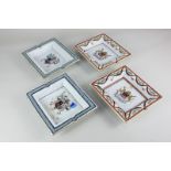 Two pairs of Anglo-Chinese porcelain rectangular ash trays, each decorated with armorial crest,