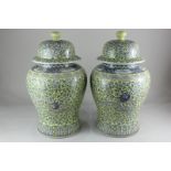 A pair of large Chinese ceramic ginger jars and covers, decorated with dragons amongst flowering