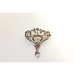 A late Victorian rose diamond and pearl brooch in silver on gold
