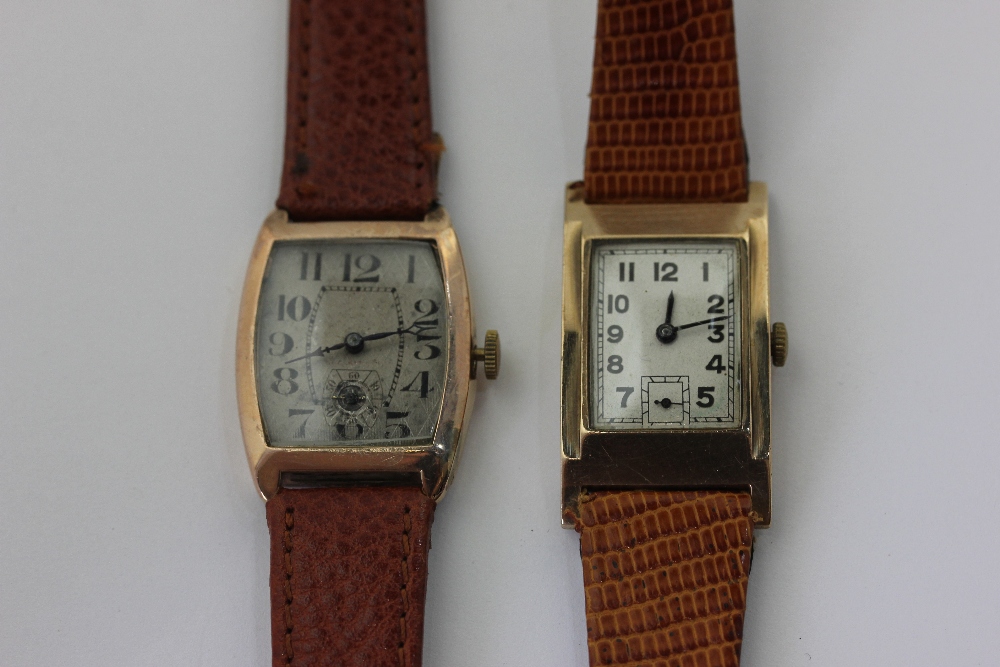 A 9ct gold wristwatch with a Rolco movement, import mark for 1930, and another similar with import