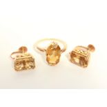 A pair of topaz earrings in 14ct gold; and a topaz ring in 14ct gold