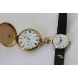A rolled gold hunter cased pocket watch by Elgin, and a Sekonda wristwatch