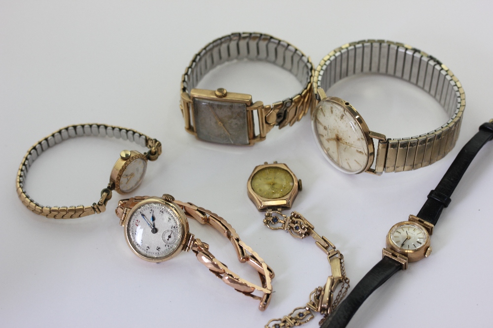 Six various gold wrist and bracelet watches