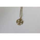 A 9ct gold cross pendant on a box link neck chain 11g