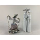 A Lladro porcelain figure of an Chinese fish seller, and Lladro porcelain figure group of two