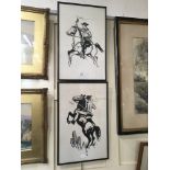 Francis Marshall (1901-1980), a pair of drawings of cowboys, in pencil and ink, both initialled,