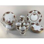 A Royal Albert Old Country Roses part tea set for eight, comprising teapot, eight teacups,