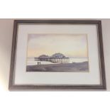 Gus Mills (20th century) twilight view of Brighton west pier, watercolour, signed, 20cm by 30cm