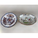 Three 19th century Spode Stone China oval dishes, decorated in the Oriental style with peacocks