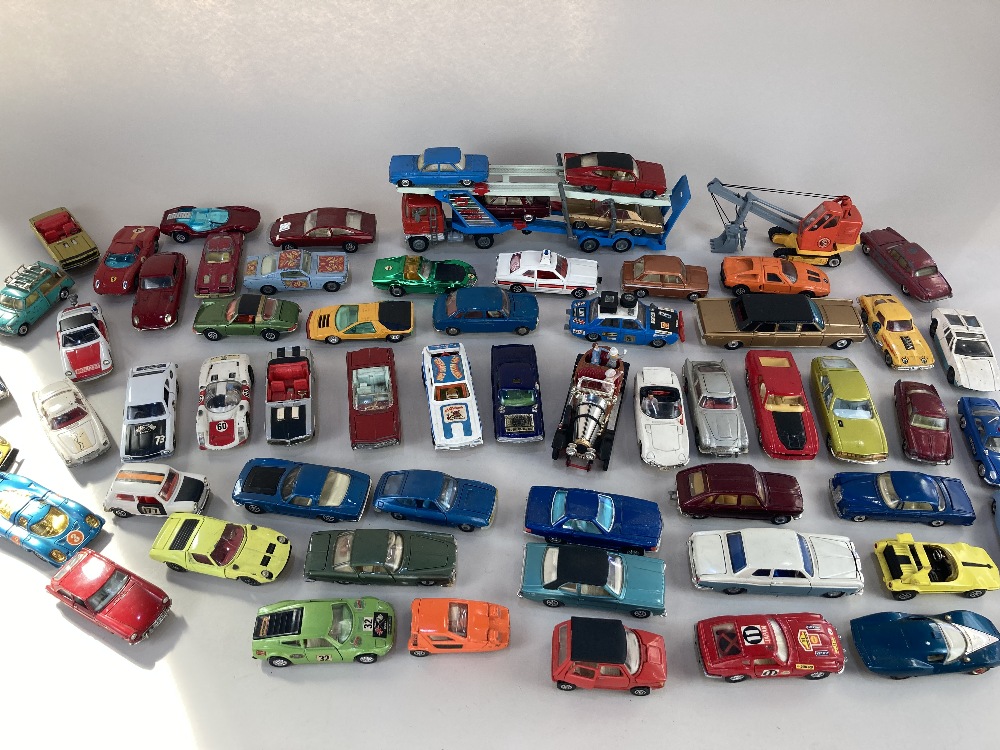 A large collection of die cast model vehicles, mostly Corgi and Dinky, including Corgi Chitty Chitty