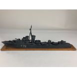 A scratch built model of HMS Jersey, a J-Class destroyer of World War II, No. F72, on wooden